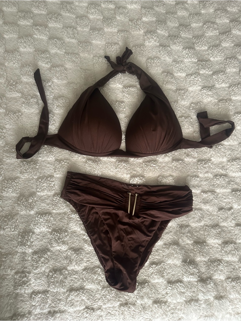 SMALL Calzedonia Women's Brown Halter Bikini Set - Classic Two-Piece Swimwear